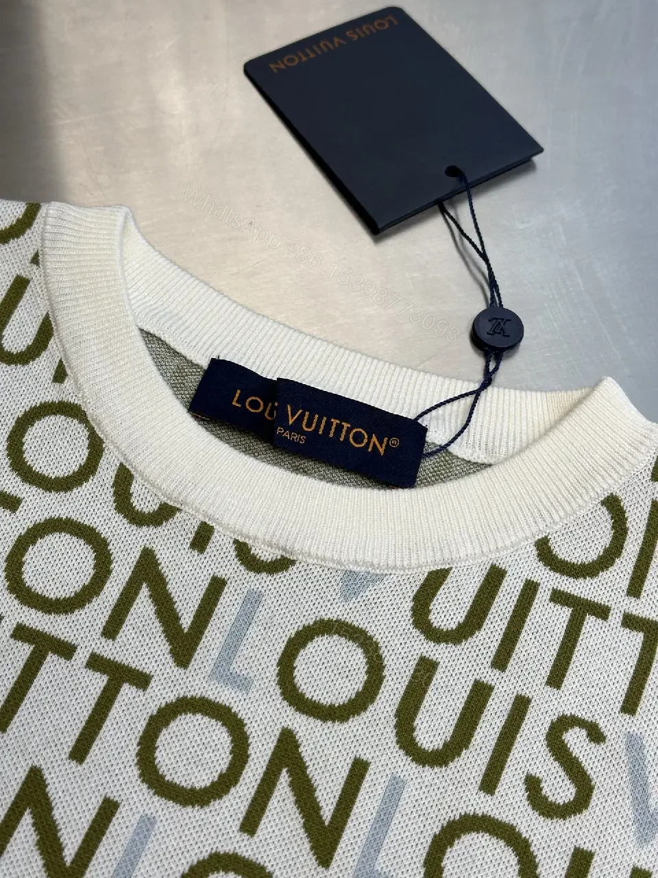 View 9 of White Monogram Short-Sleeve Crewneck T-Shirt with All-Over LV Pattern