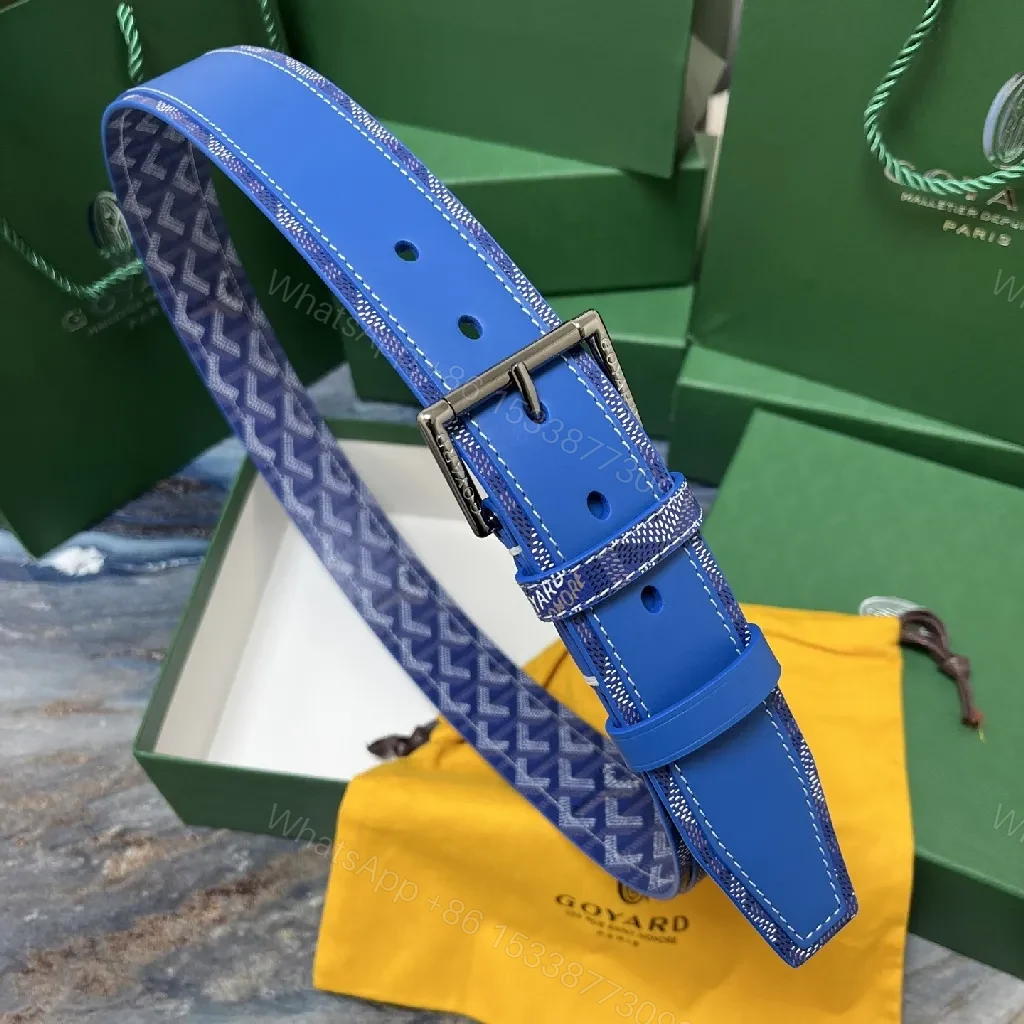 View 6 of Vibrant Blue Leather Belt with Signature Detailing