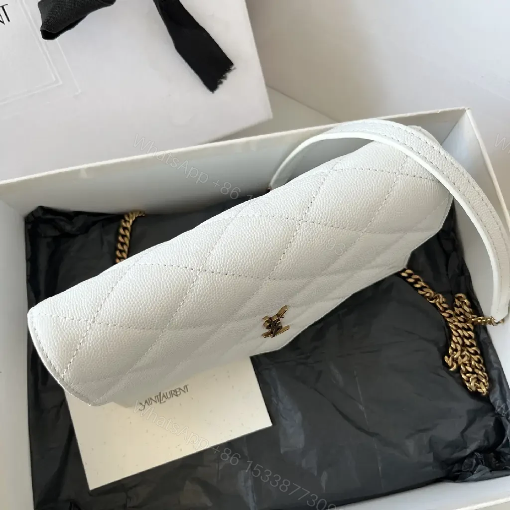 View 7 of White Quilted Leather Compact YSL Crossbody Bag with Gold Logo
