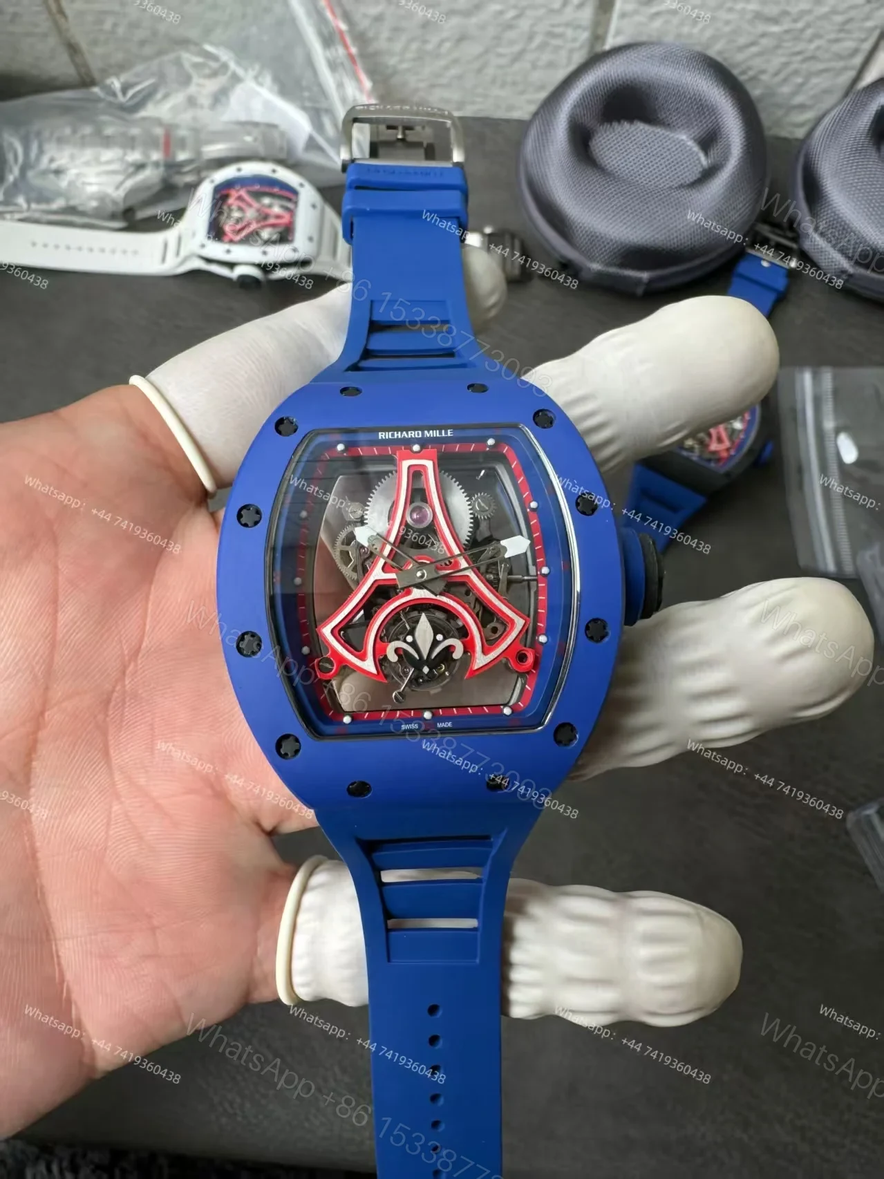 Super Clone Richard Mille RM52-03 Blue Ceramic Paris Saint-Germain Skeleton Tourbillon 1:1 Replica Watch — view 1