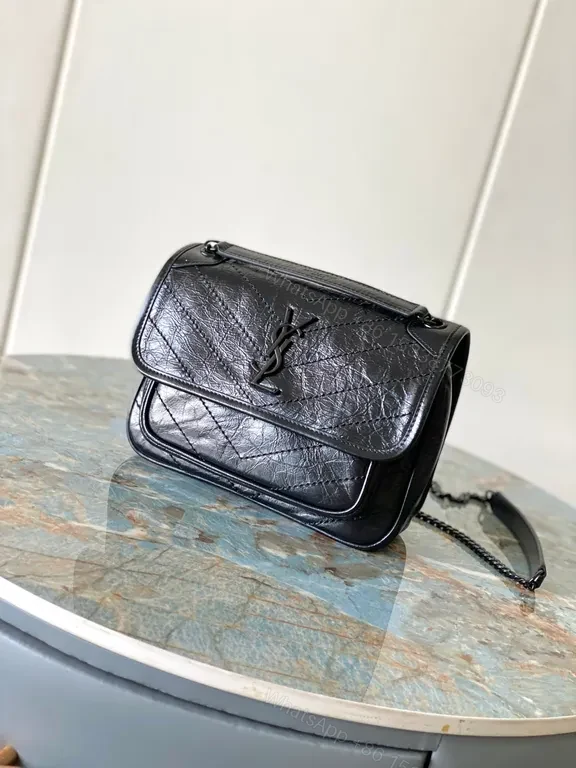 Compact Luxe Crossbody: Textured Black Leather, YSL-Inspired — view 1