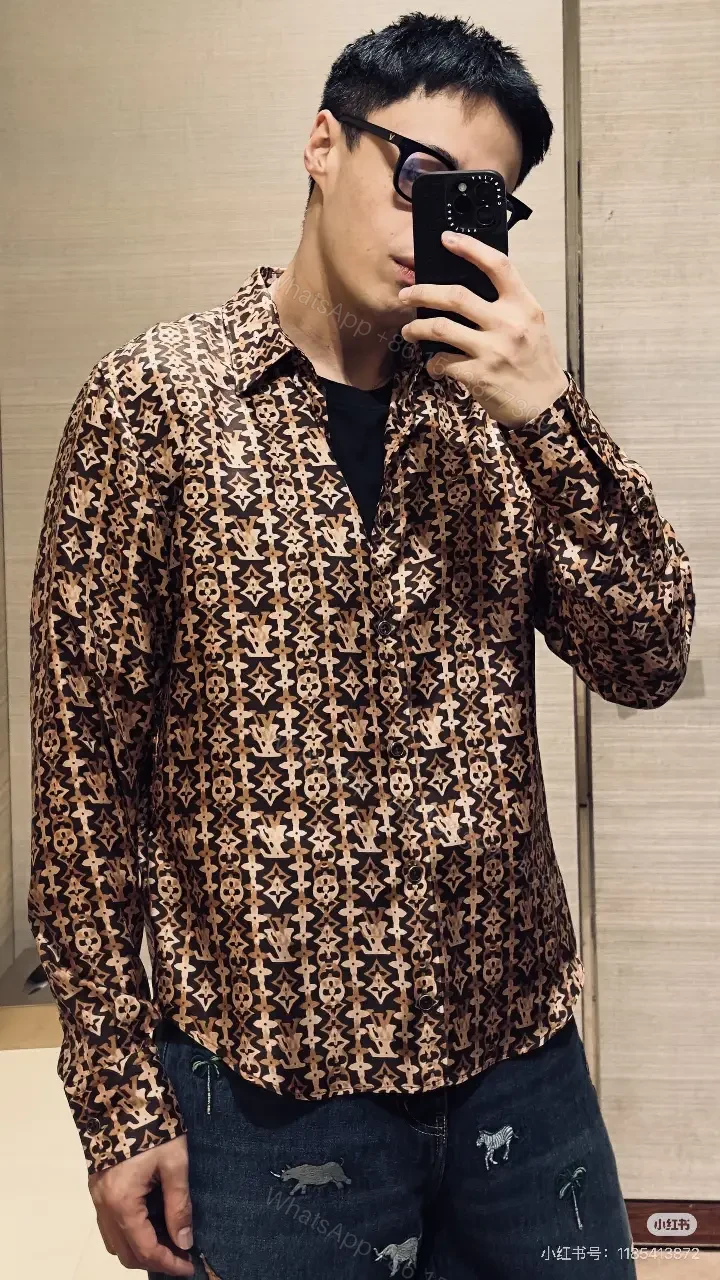 View 7 of Patterned Silk-Blend Shirt: Luxe Geometric Pattern, Silk-Blend, Buttoned Shirt