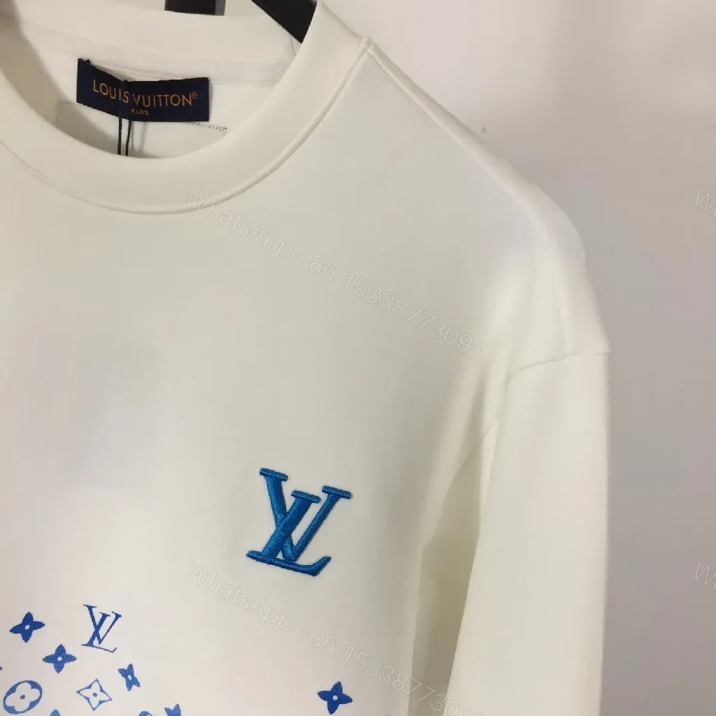 View 7 of White Luxe Sweatshirt with Subtle Blue LV Motifs