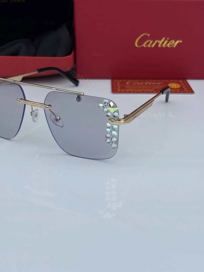 View 5 of First Copy Cartier Silver Aviator Sunglasses Grey Lens Unisex UV Protection