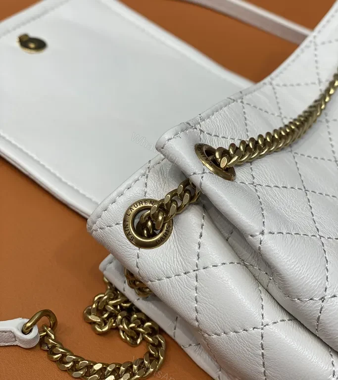 View 4 of Quilted White Calfskin Mini Crossbody, YSL-Style Luxe