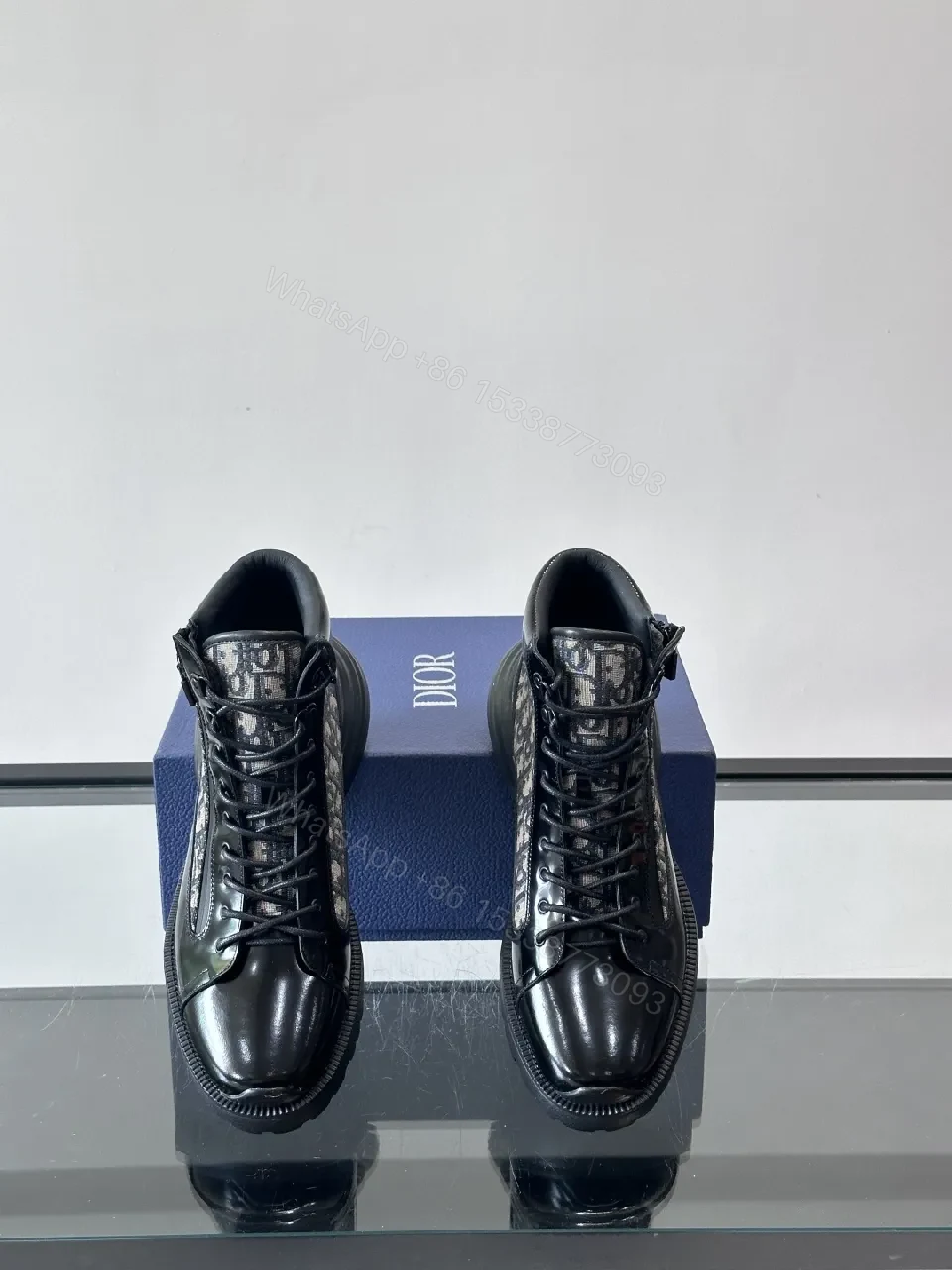 View 9 of Leather + Leather + High-Top + Dior Jacquard Accent + Boots