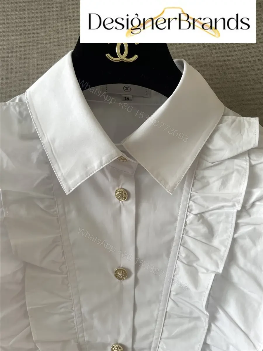 View 2 of Chanel White Cotton Lace Ruffled Cropped Shirt