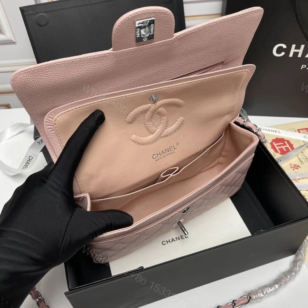 View 6 of Chanel Medium Classic Flap Bag Silver Hardware Pink 25Cm