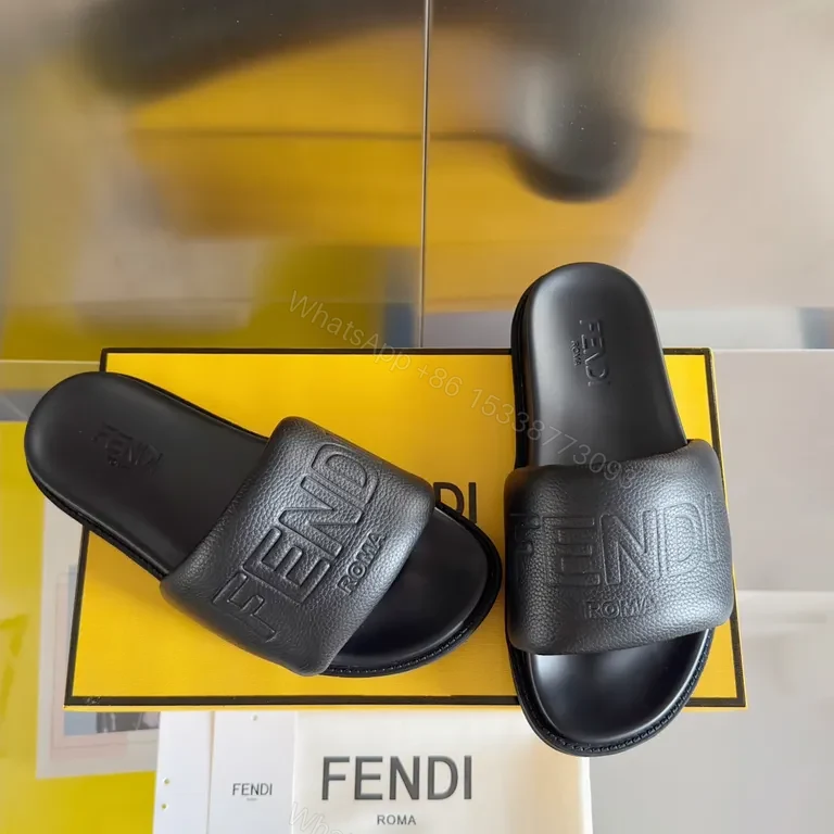 View 9 of Fendi Leather Slide Sandals: Minimalist Luxe Comfort