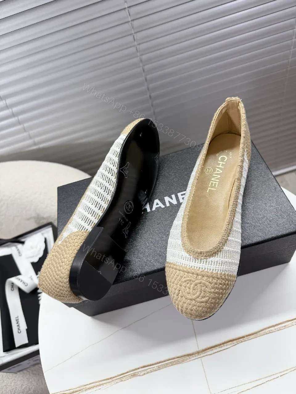 View 8 of Textured-Woven Chanel-Inspired Espadrille Flats, Low-Profile Comfort
