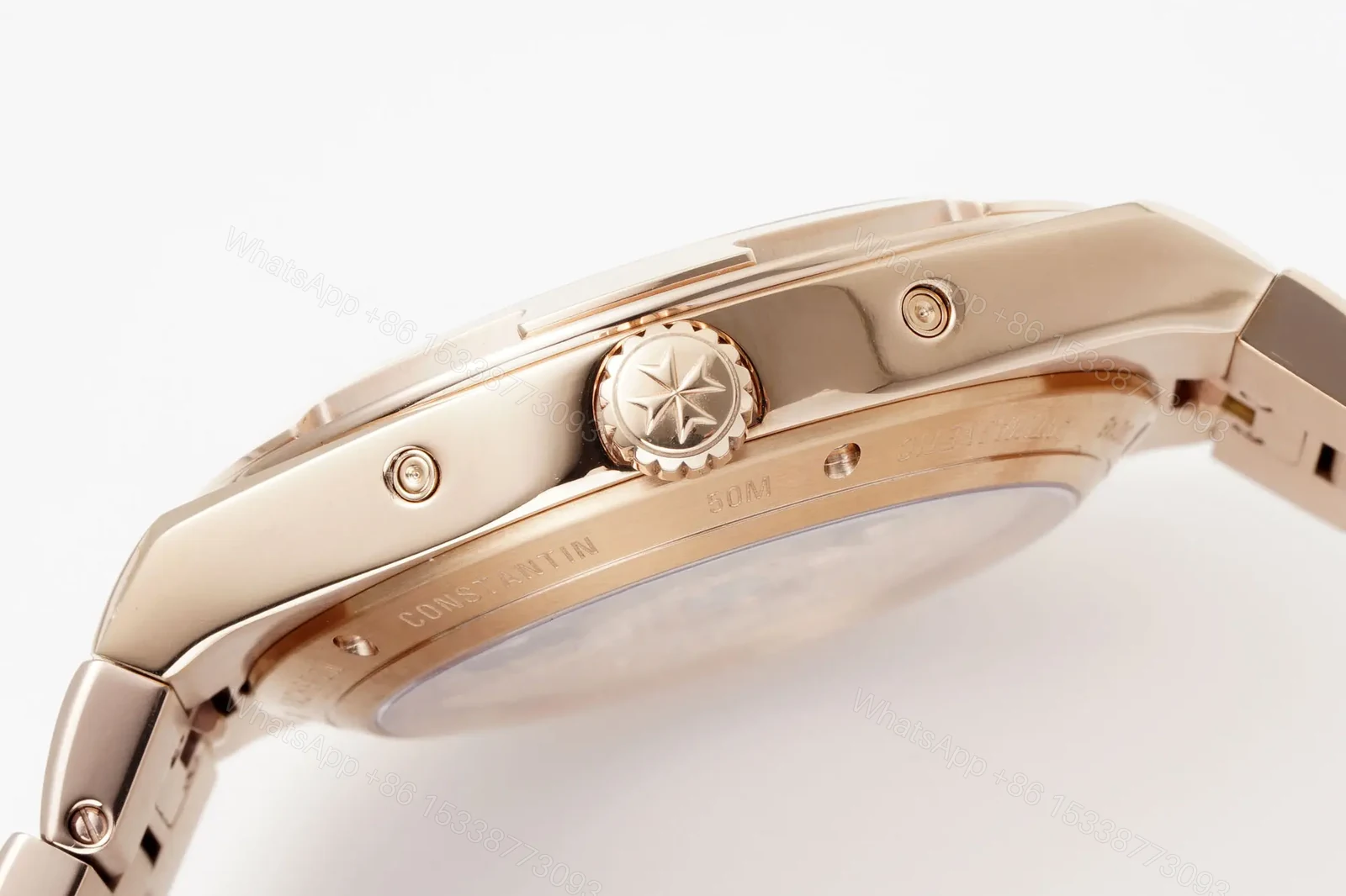 View 5 of JJ Factory Vacheron Constantin Overseas Perpetual Calendar 4300V Rose Gold Watch with Blue Dial and Interchangeable Strap System