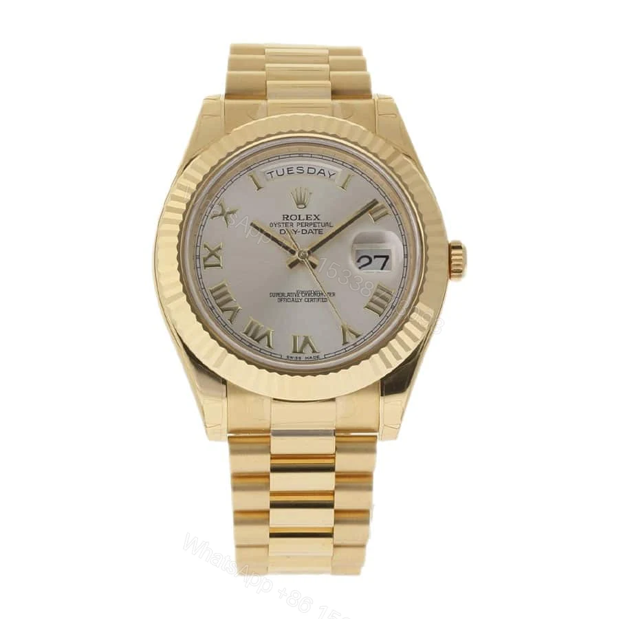 Rolex Day-Date II 218238 Super Clone : 41mm Yellow Gold Silver White Dial — view 1