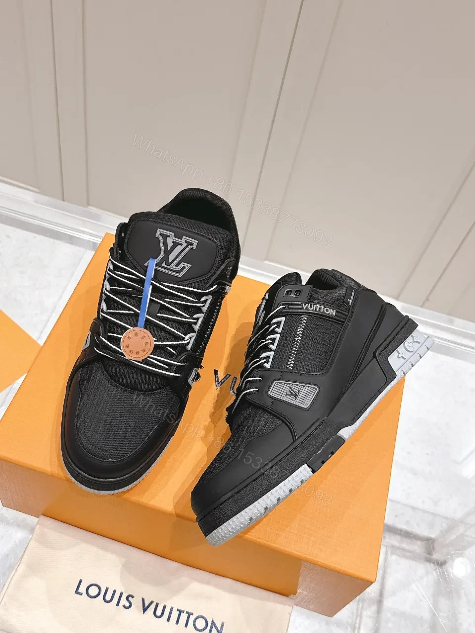 View 5 of Black Leather & Mesh Luxe High-Tops with Signature Detailing