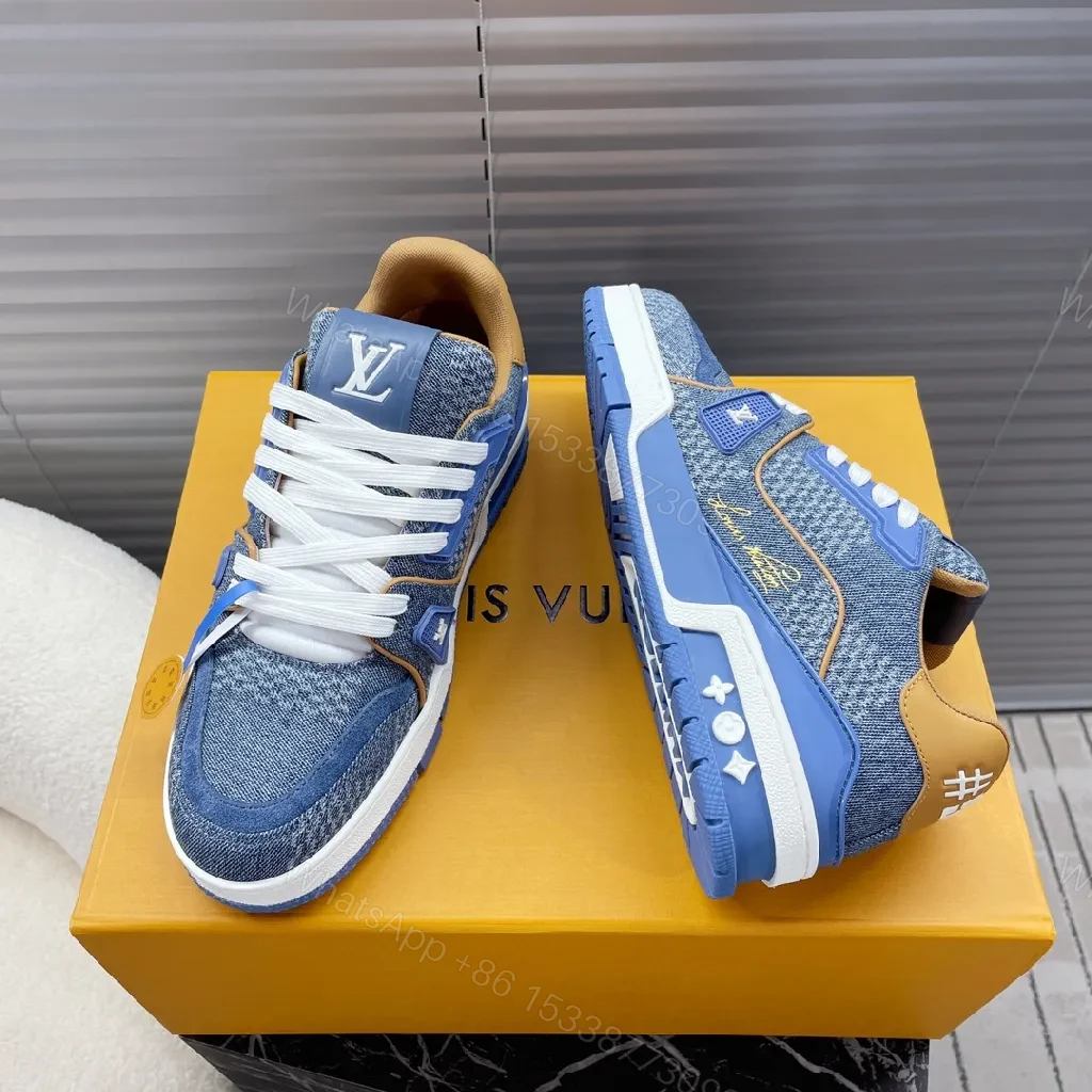 View 7 of Denim-Texture Luxe: LV-Inspired Platform Sneakers