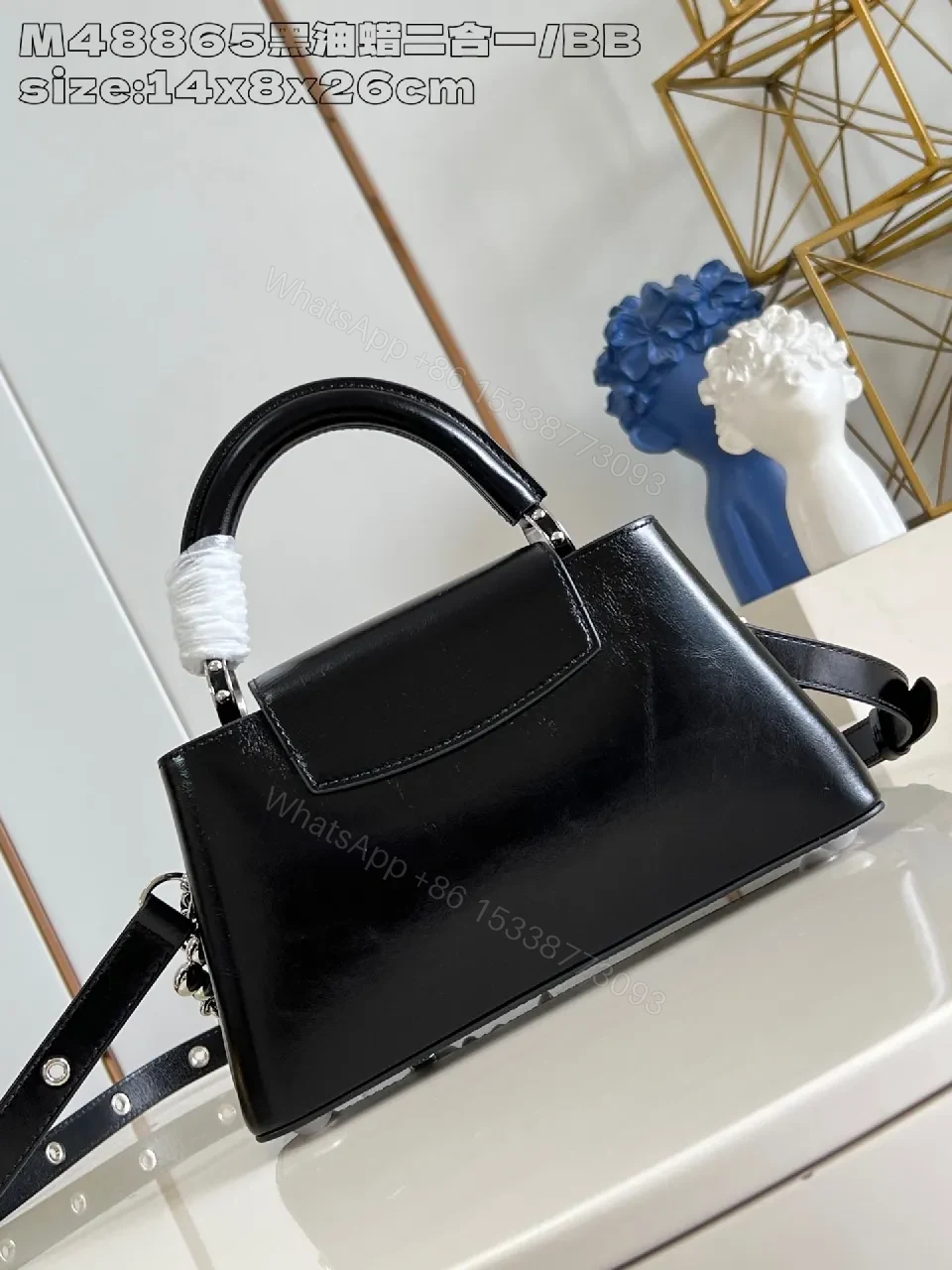 View 3 of Chic Glossy Chain Satchel: Black Patent, Luxe Edge