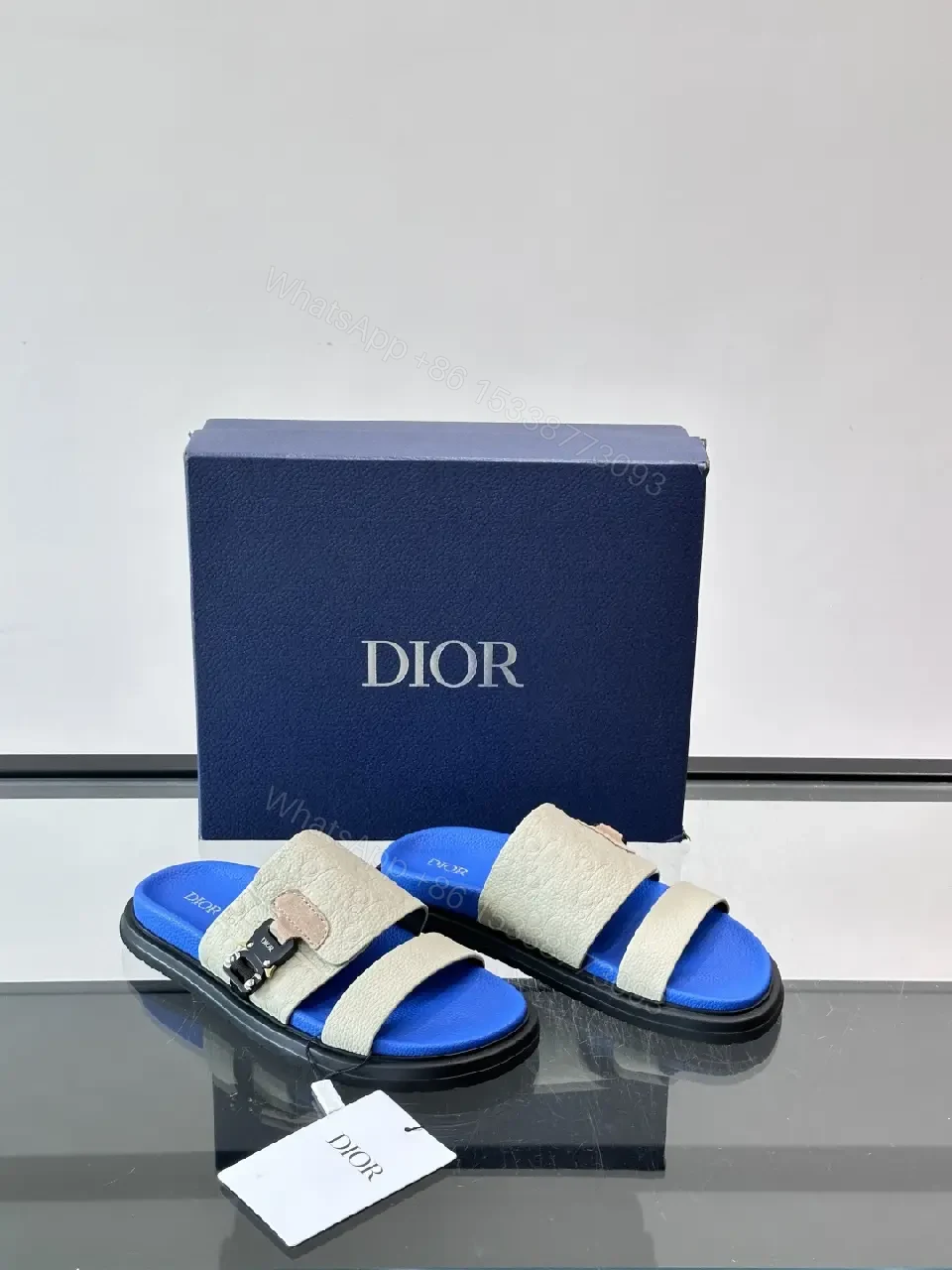 View 5 of Blue Leather Casual Buckle Strap Dior Sandals