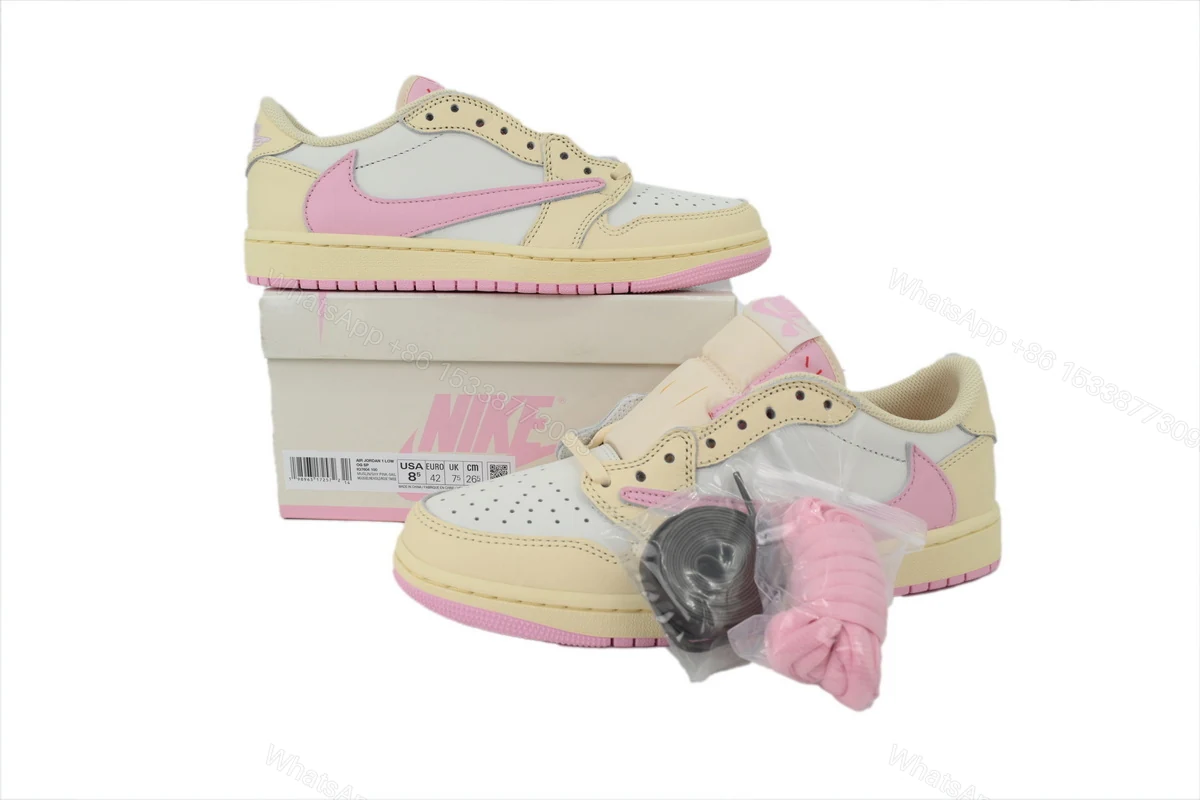 View 8 of Travis Scott x Air Jordan 1 Retro Low OG 'Muslin Pink' IQ7604-100