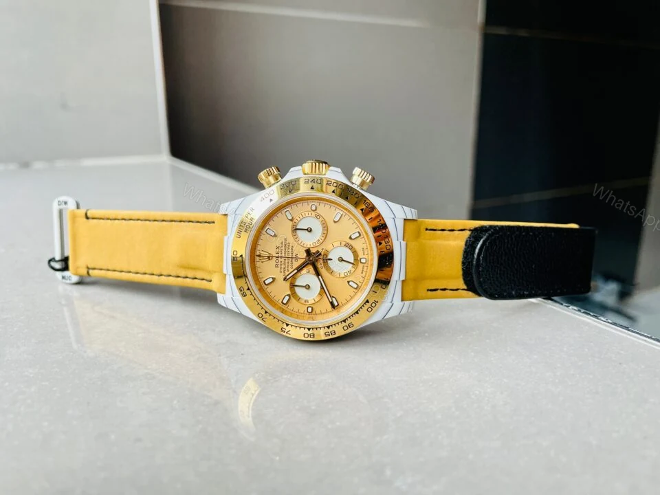 View 9 of DIWF Factory 1:1 Rolex Daytona DIW White Carbon/YG Best Edition Gold Dial A7750