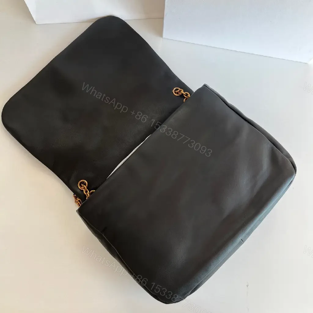 View 2 of Quilted Black Leather Shoulder Bag with Gold Chain