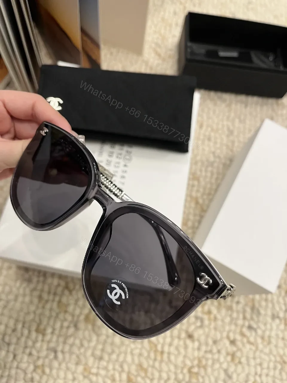 View 2 of Cat-Eye Sunglasses: Black Acetate, Designer-Inspired, UV Protection