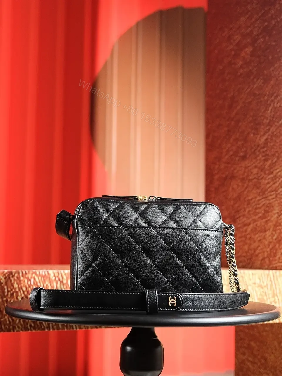 View 7 of Black Quilted Leather Camera Bag - Compact Luxury Ambience