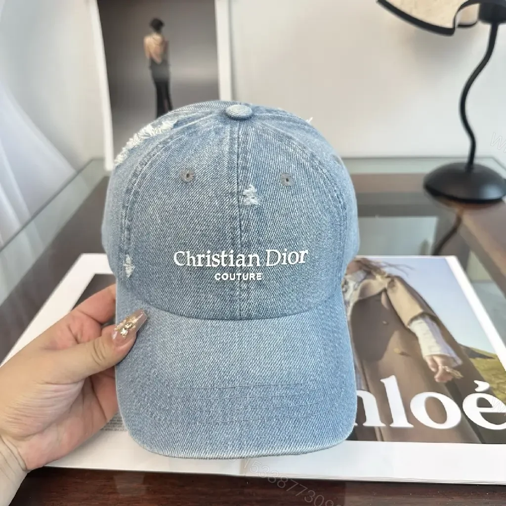 View 9 of Blue Denim Cap Distressed Crown / White Embroidered Text Cap