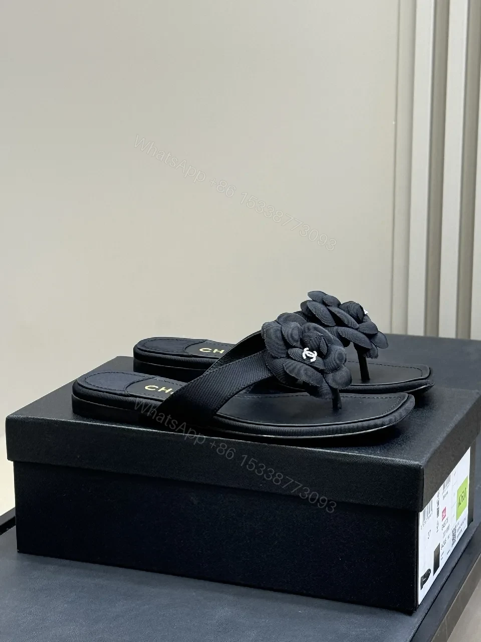 View 2 of Black Knit-Detail Sandals: Square Toe, Cushioned Comfort