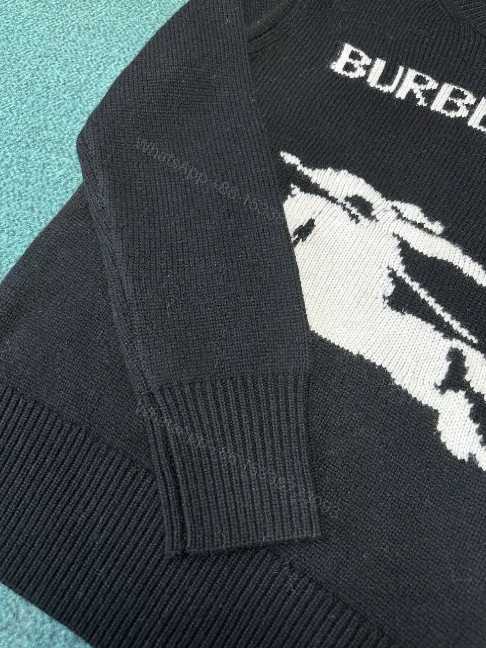View 2 of Lux Knit Crewneck with Burberry Graphic: Rich Texture, Luxe Style