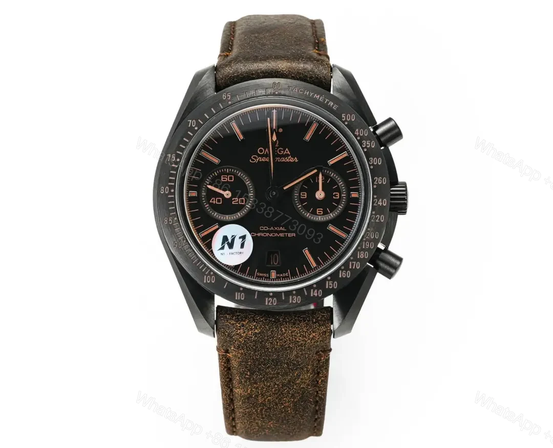 Omega Speedmaster Dark Side of the Moon Black Ceramic Chronograph with Brown Leather Strap — view 1