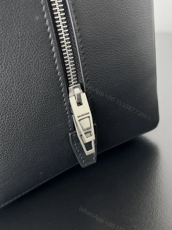 View 3 of Balenciaga Mini Bag: Black Textured Leather, Logo-Centric Chic
