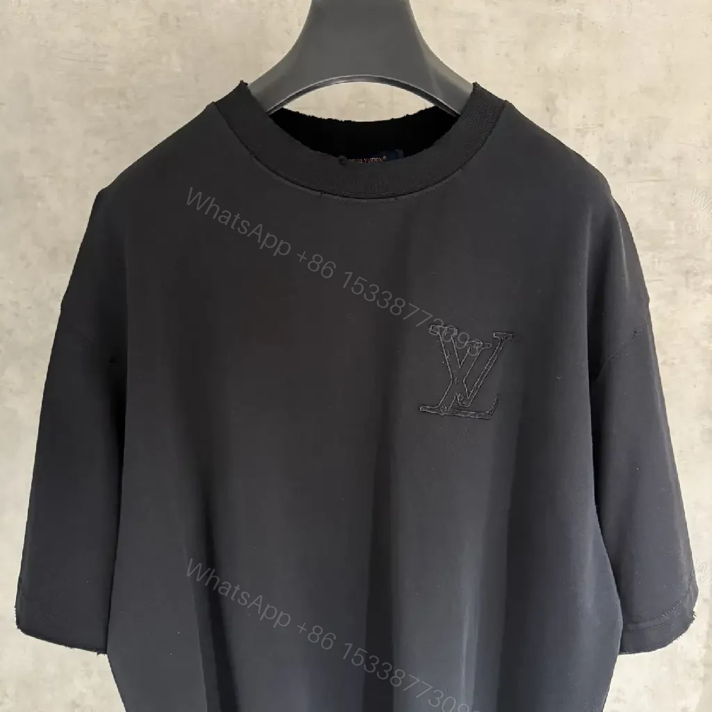View 6 of Oversized Cotton Tee with Subtle Embroidery, Minimalist Luxe + Black