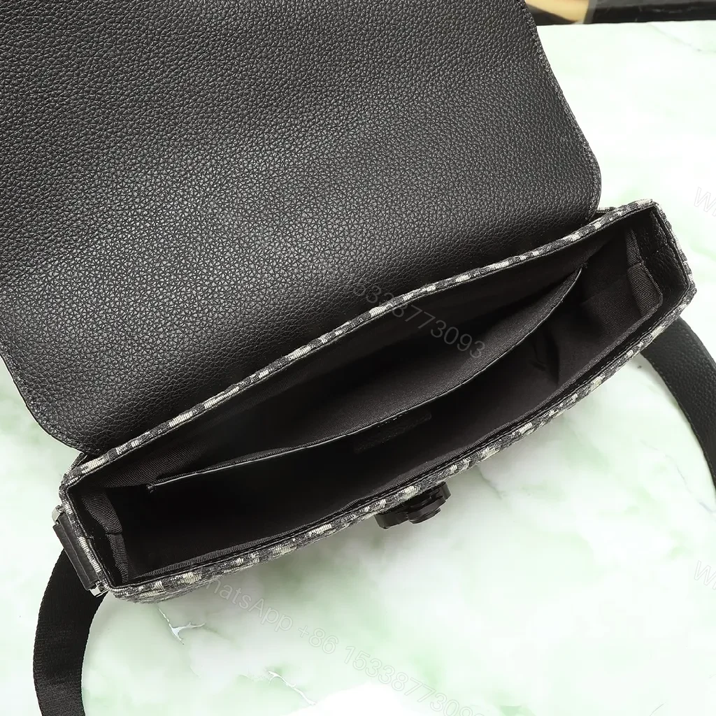 View 4 of Texture-Black Leather & Canvas Crossbody with Monogram Pattern, Compact, Everyday Luxury Bag