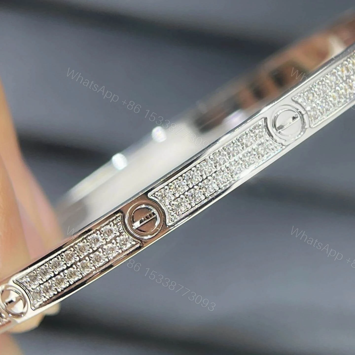 View 3 of Cartier Thin Love Bracelet Pave Diamonds White Gold N6710817