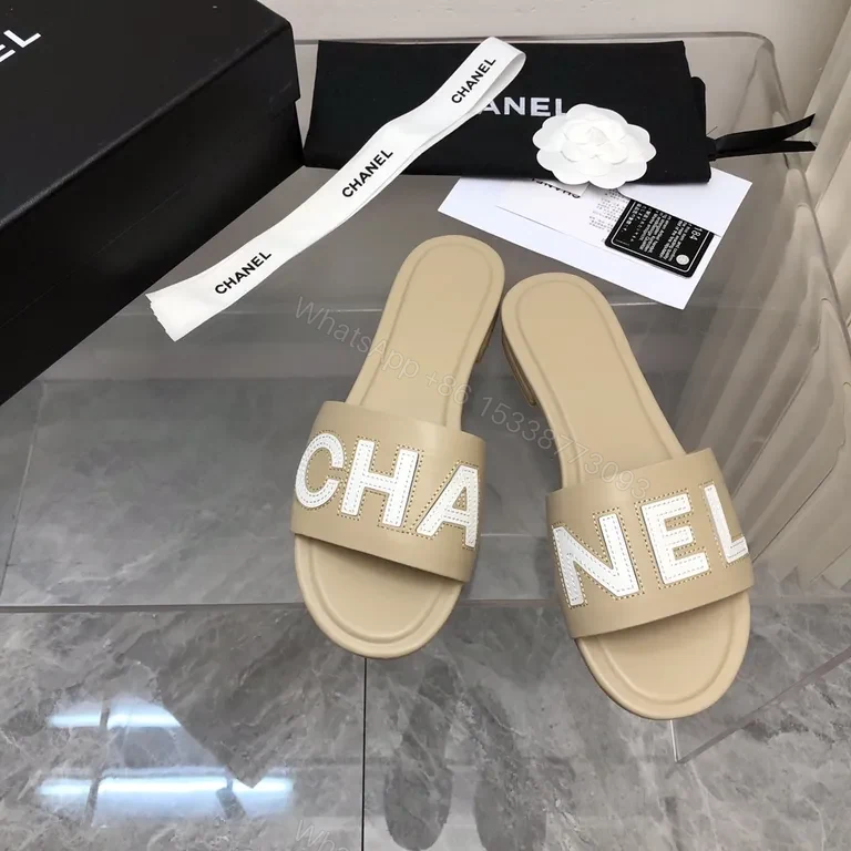 Chic Beige Slip-On Sandals: Logo & Comfort Luxury Sandals — view 5