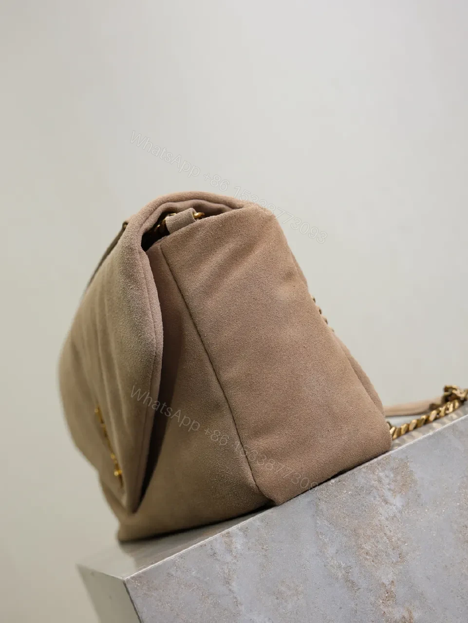 View 9 of Taupe Suede Clutch – Gold Hardware, Envelope Style, Everyday Luxe