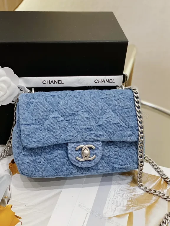 View 4 of Denim Flap Bag with Signature Chain â€“ Chic, Modern Luxury