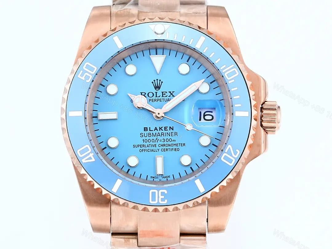View 2 of Rolex Submariner Tiffany Rose Gold replica 40MM Oyster Bracelet Edition RLX-SUB-TIFFANY-ROSEGOLD-40MM-OYSTER-BLAKEN