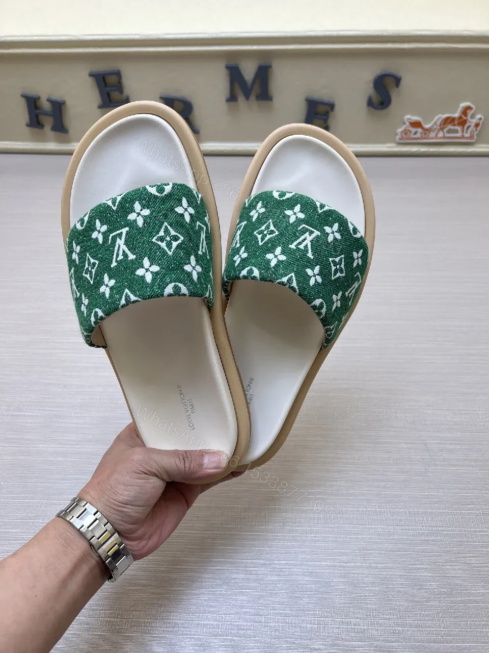 View 4 of Green Monogram Slip-On Sandal with Patterning