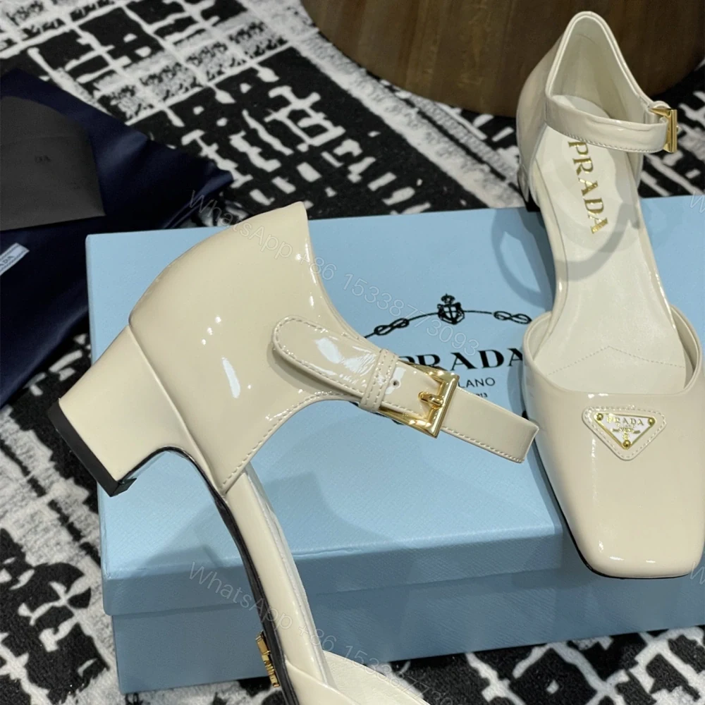 View 6 of 高仿Prada*1l325M方頭粗跟涼鞋3.5CM白色免檢版