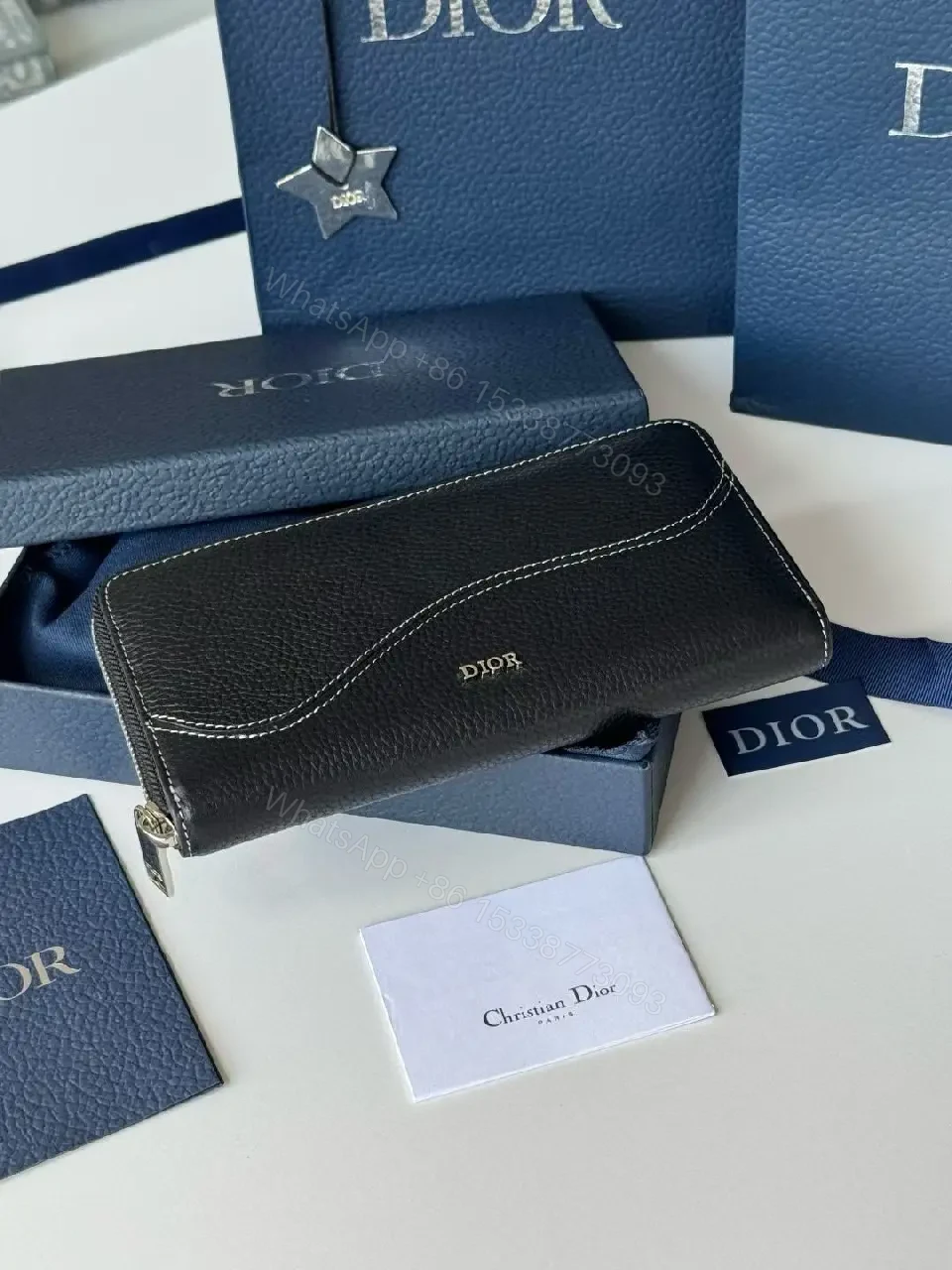 View 3 of Elegant Textured Calfskin Wallet — Wave Stitch, Dior-inspired Luxury