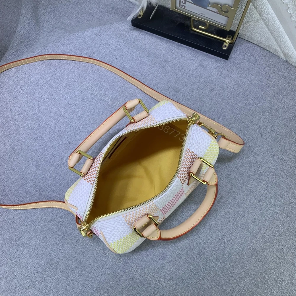 View 9 of Louis Vuitton Speedy Bandoulière Damier Canvas Peach 20Cm