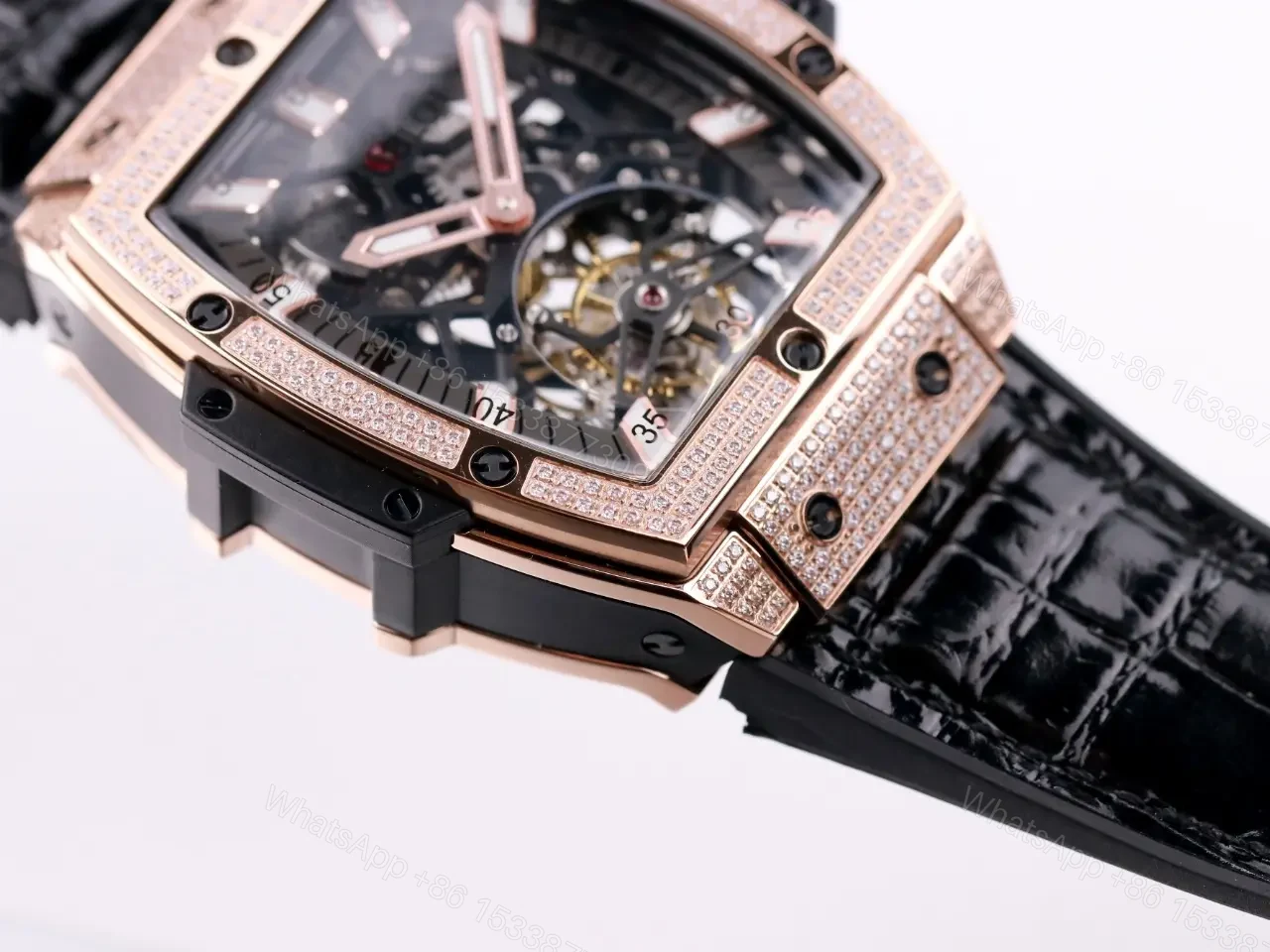 View 5 of Hublot Masterpiece 906 Rose Gold/Platinum Skeleton Tourbillon Watch with Black Leather Strap