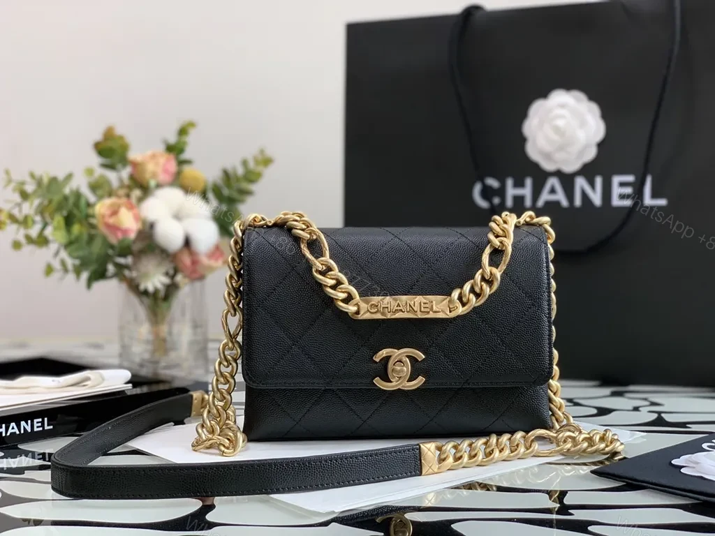 Quilted Leather Shoulder Bag with Gold Chain — view 1