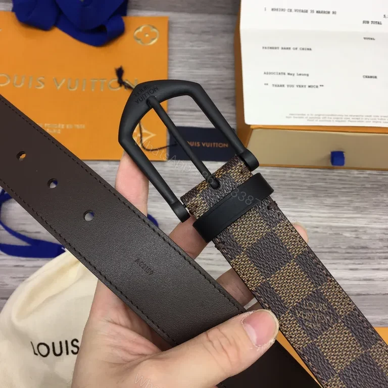 View 6 of Damier Ebene Belt: Subtle Luxury Leather-Trim Belt