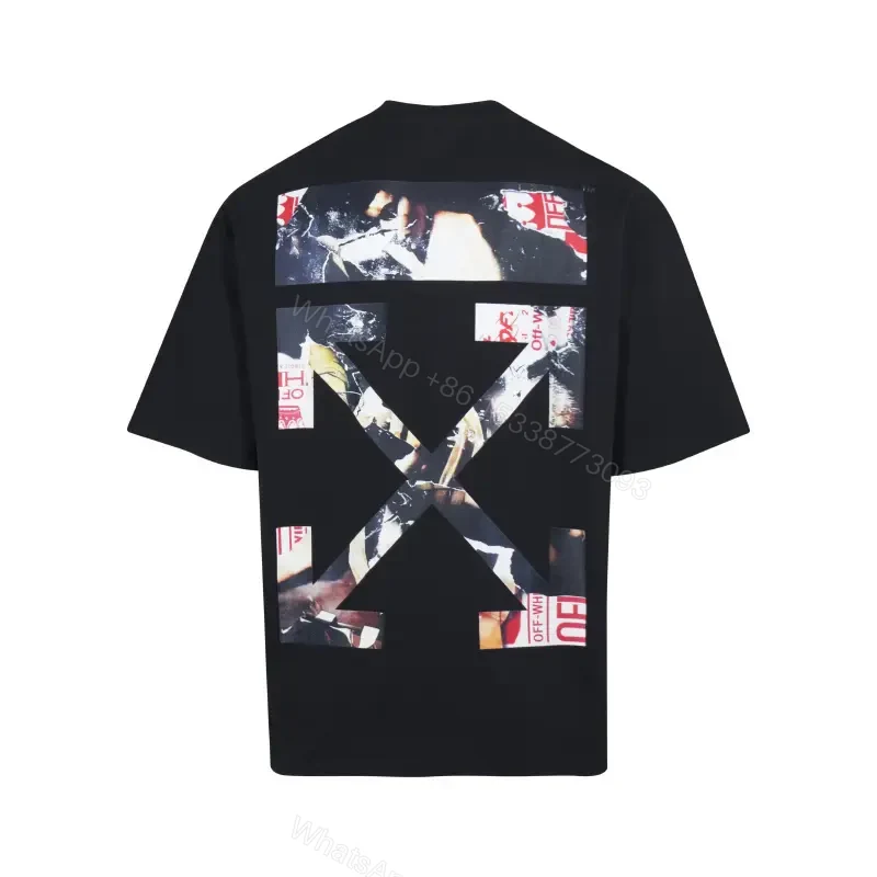 View 4 of Dark Black Cotton Tee with Off-White Logo Print – Relaxed Fit Shirt