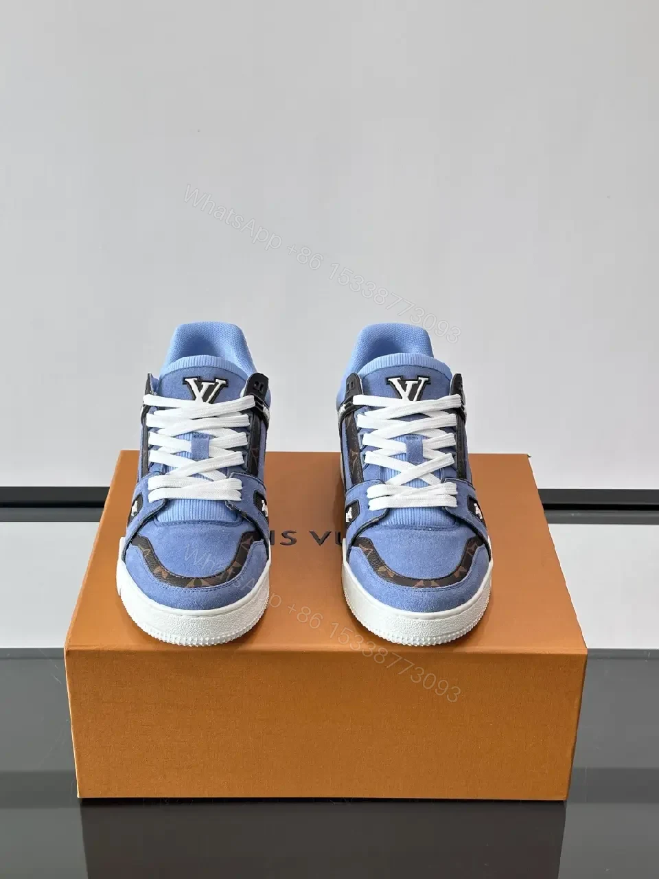 View 10 of Blue Denim Nike-Style Sneakers Luxe-Detail Terrace Shoe