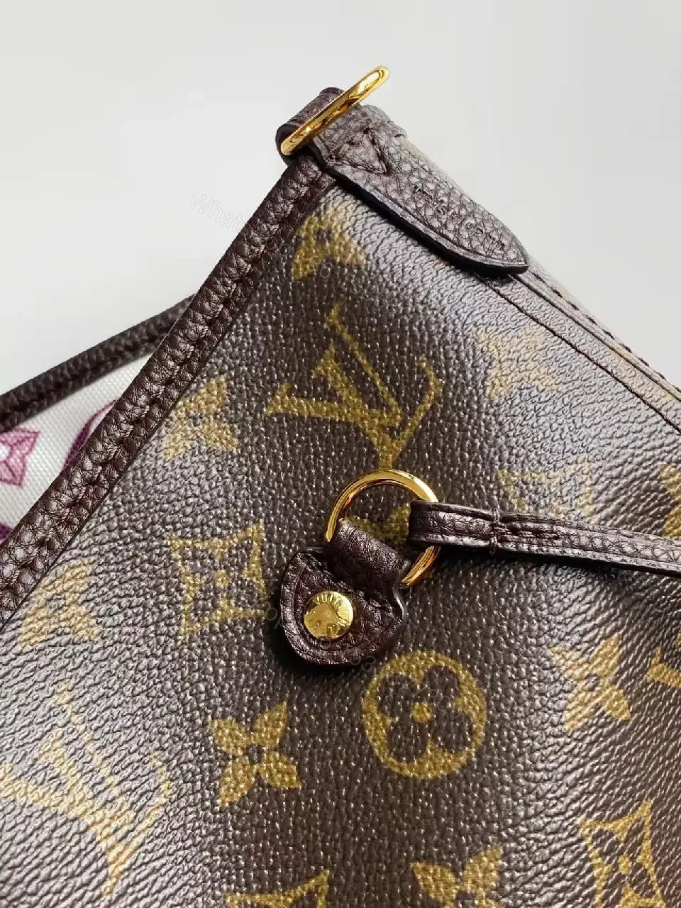 View 3 of Brown Canvas Tote Bag Monogram Structured Top-Handle with Shoulder Strap