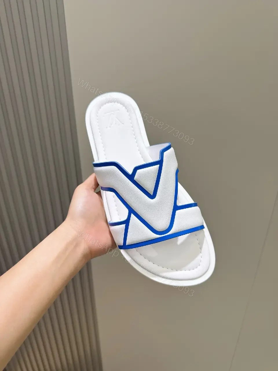 View 3 of Lux White Cushioned Slide with Bold V-Strike Edge