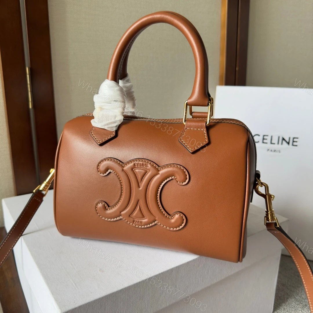 View 2 of CELINE SMALL BOSTON BAG IN SMOOTH CALFSKIN WITH CUIR TRIOMPHE BROWN