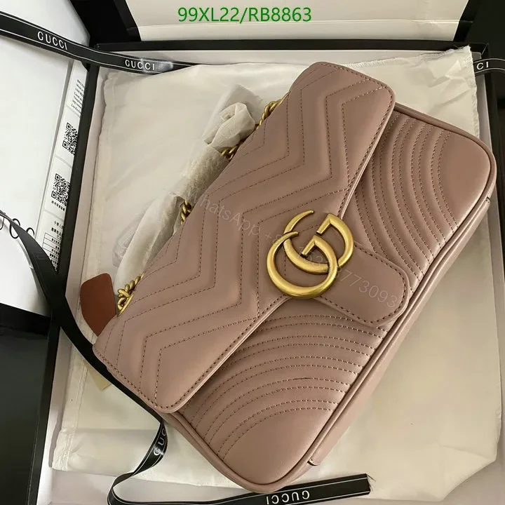 View 3 of Small Gucci GG Marmont Chain Bag in White Chevron Leather 987654